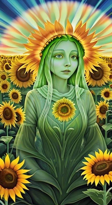 Surreal Scarecrow in Wonderland Meadow, Impasto Marbling Sty...