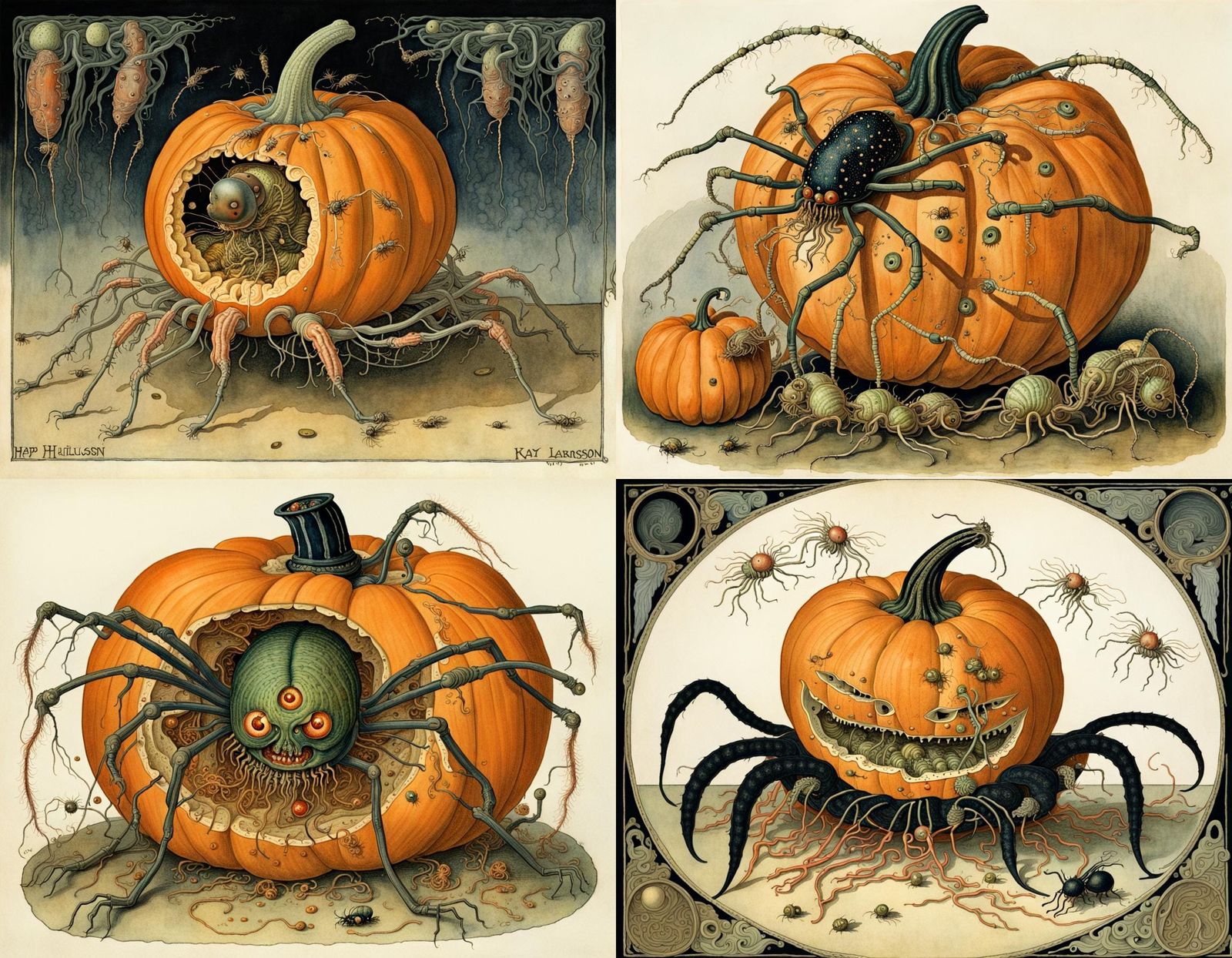Surreal Halloween Pumpkin Crawling with Maggots