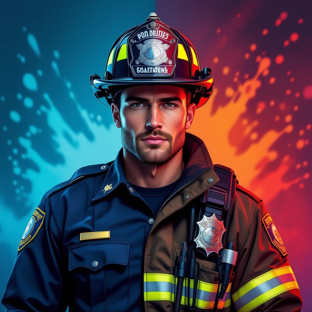 Dual Role Hero: Police Officer and Firefighter Concept Art