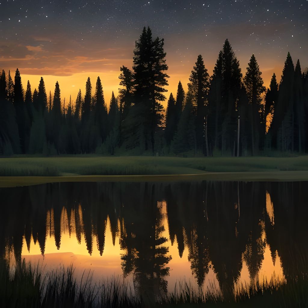 Chestnut Horse Drinks in Moonlit Montana Meadow