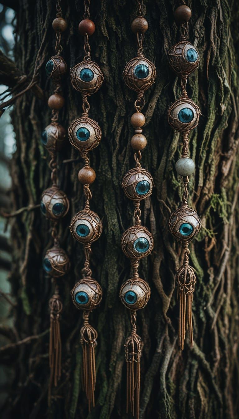Viking Eyeball Charms on Cypress Tree in Misty Celtic Style