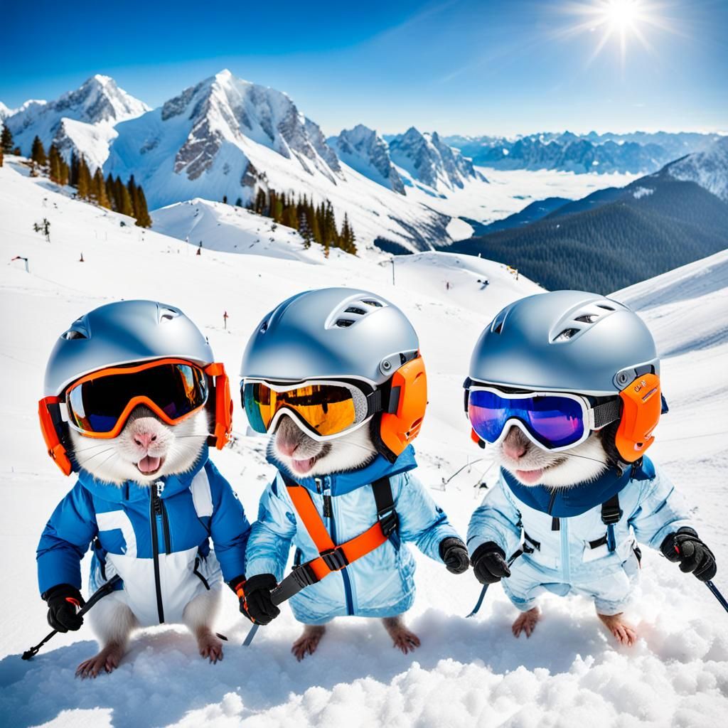 Mice on Ski Trip in the Mountains