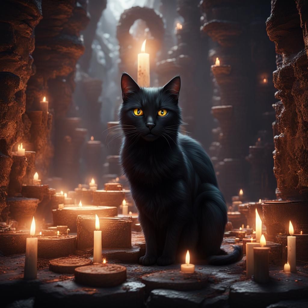 Black Cat in Candle Mine: Fantasy Concept Art