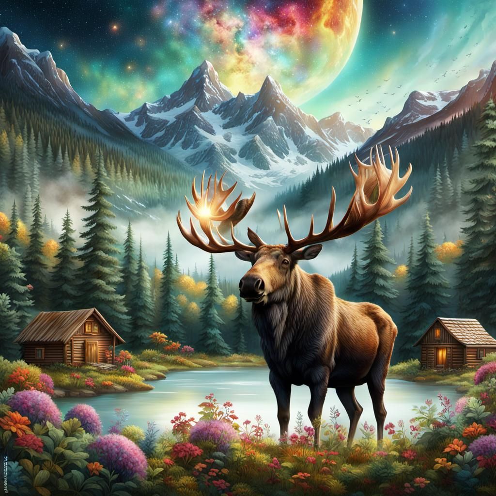 A fantastic moose, under the fire moon