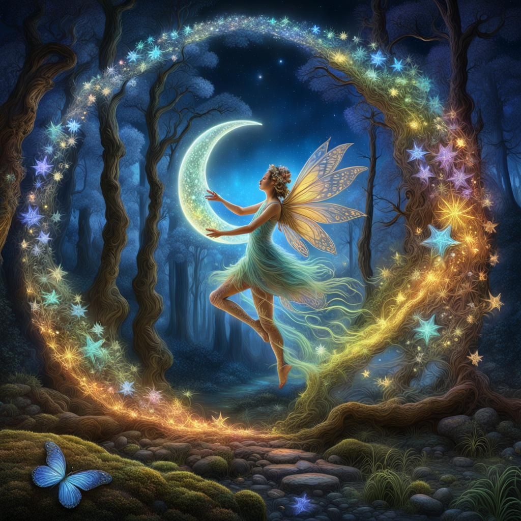 Fairy in Forest: Light Painting Art with Luminescent Scales