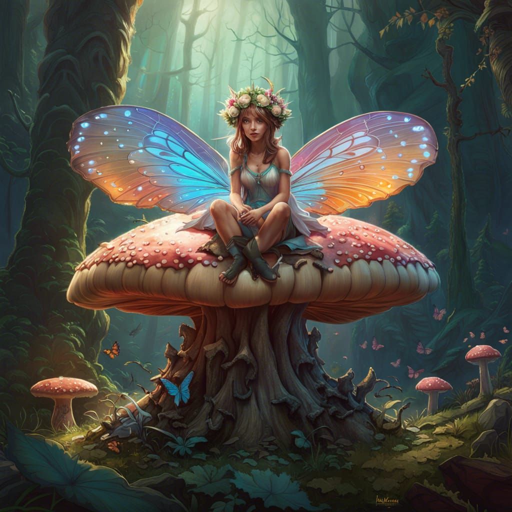 Fairy Princess on Mushroom, 3D Digital Art
