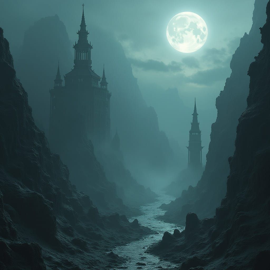 Dark Fantasy Landscape in Dark Surrealist Style