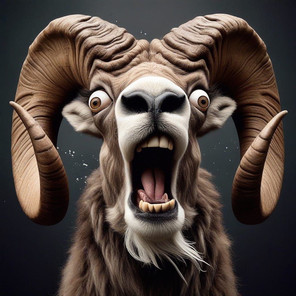 Cross-Eyed Bighorn Ram's Glass Collision Portrait
