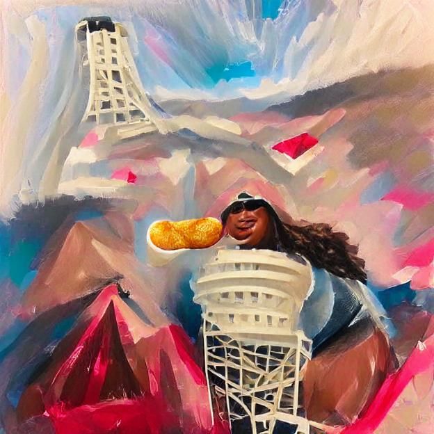 Lizzo Climbs Eiffel Tower in Acrylic Art