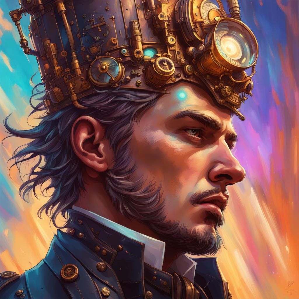 Neo-Futurist Steampunk King in Splash Art Style