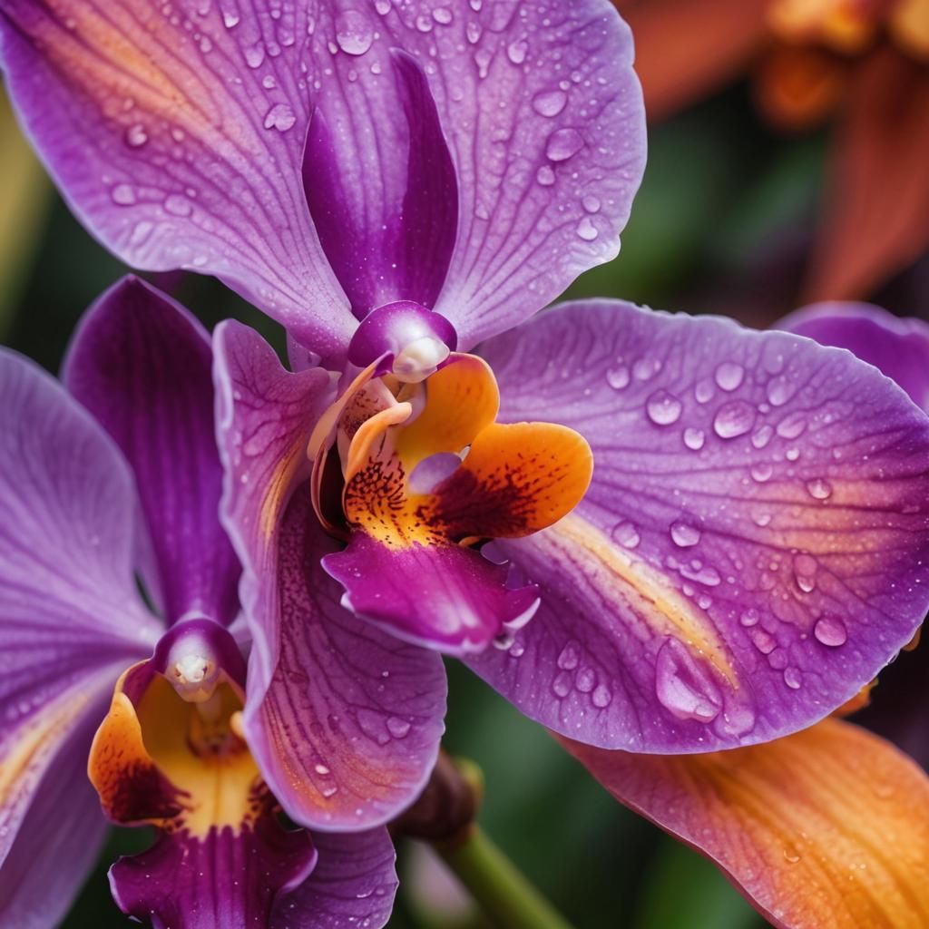 Violet and Orange Orchid Close-up Abstract Art