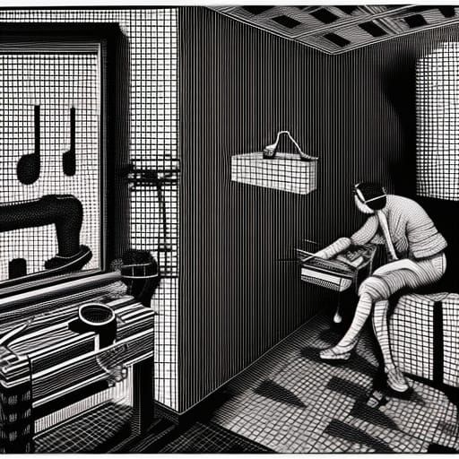 Checkered Workers Inside Sandwich Maker Machine