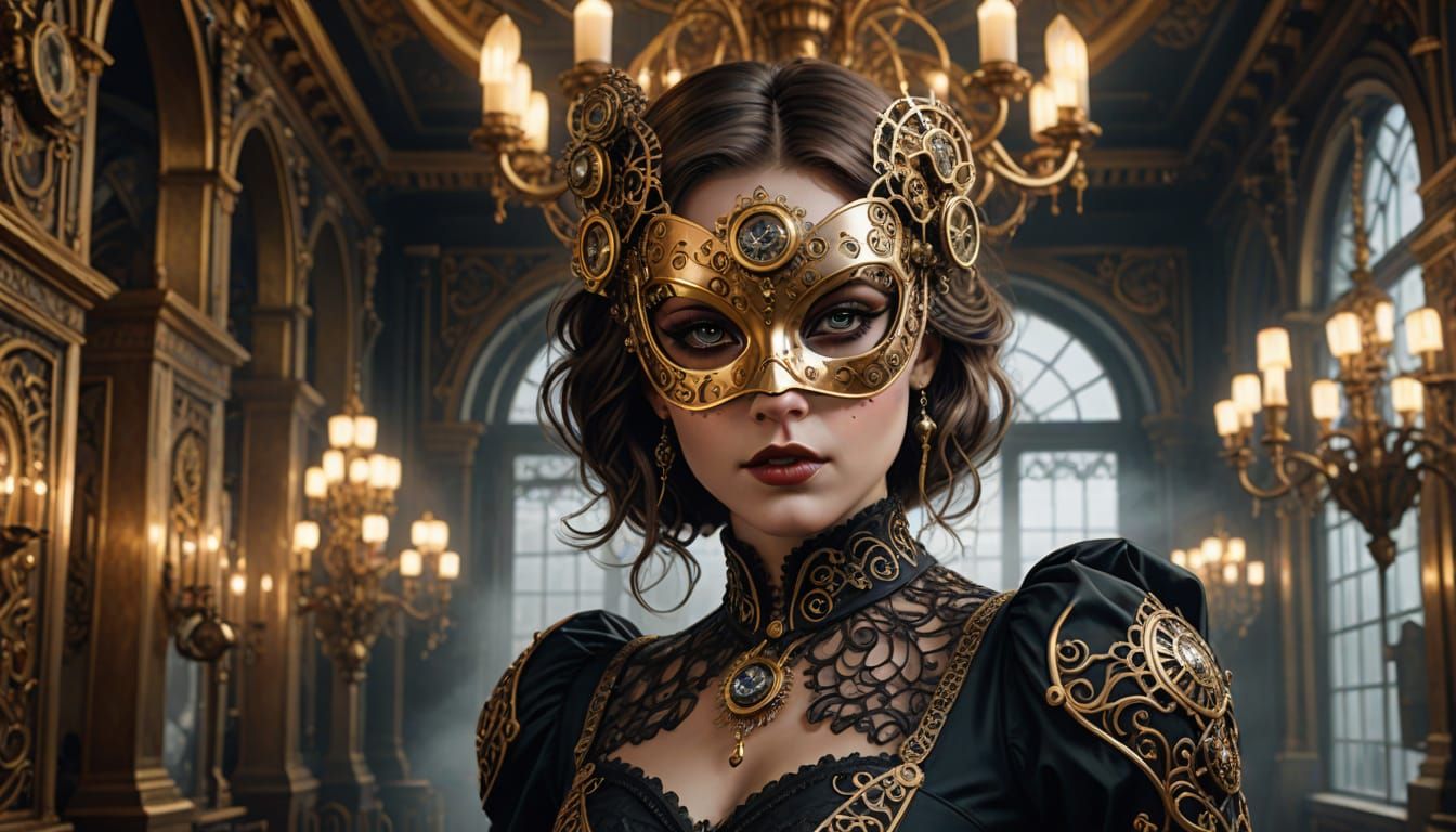 Steampunk Clockwork Dancer in Gothic Ballroom