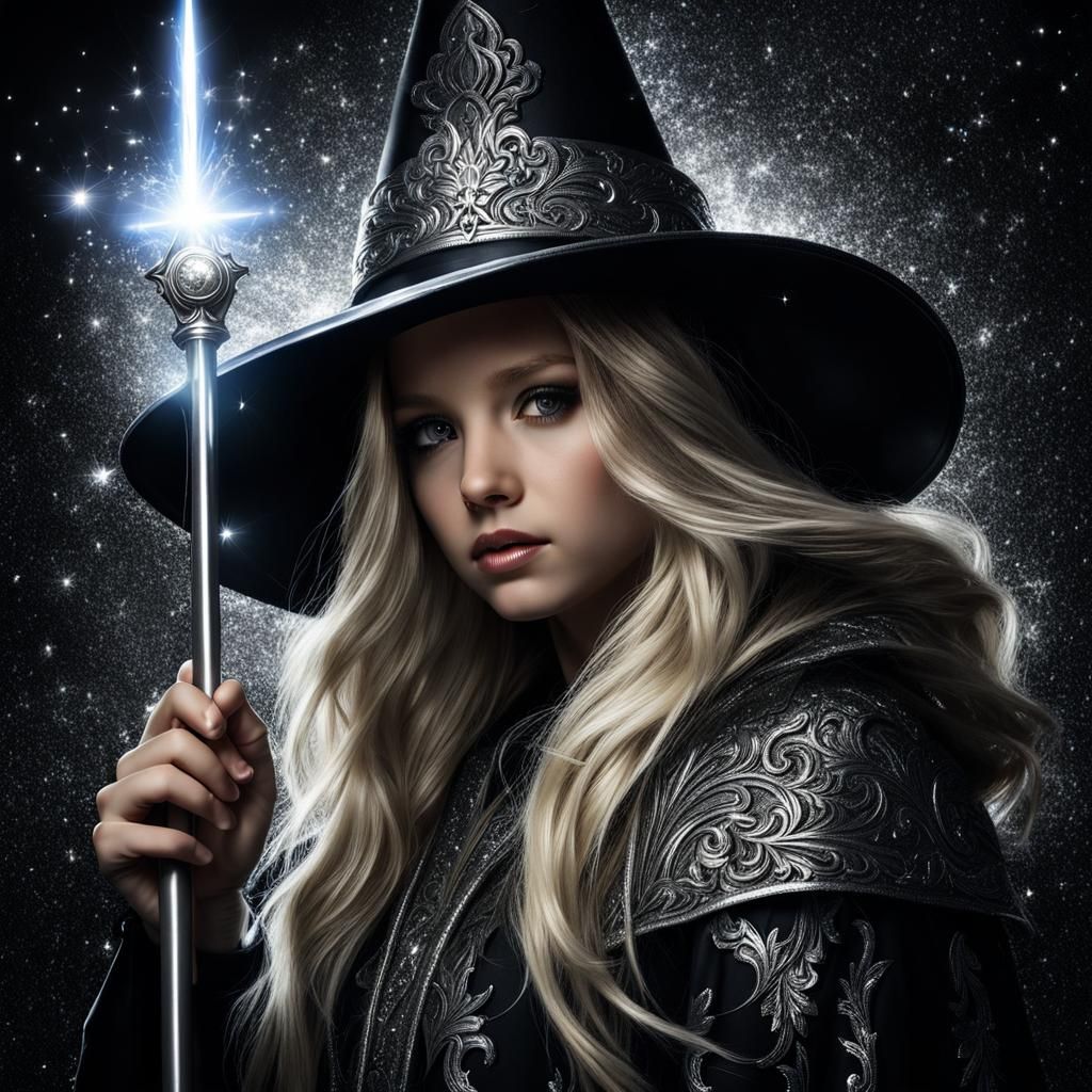 Blond Wizard with Wand in Chiaroscuro Style