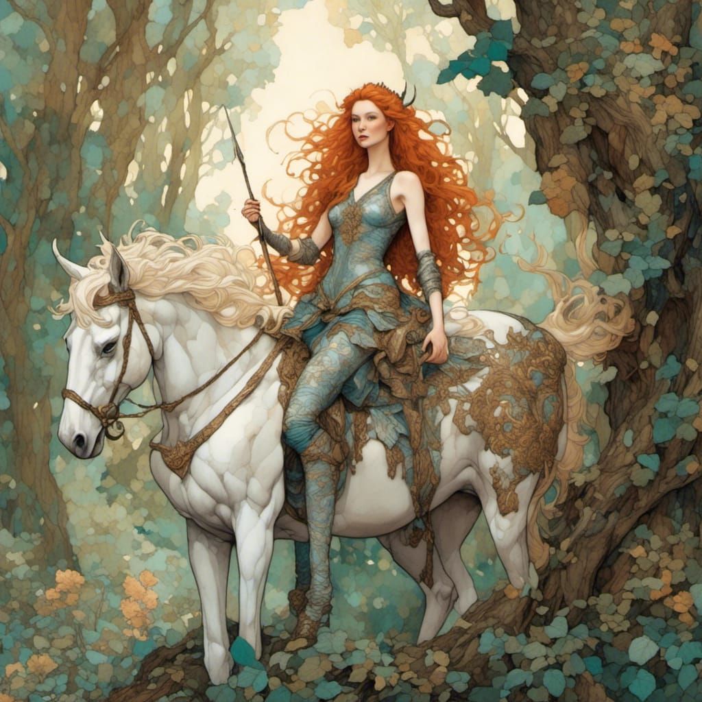 Fierce Centaur and Ginger Haired Woman