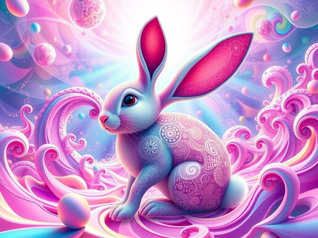 Surreal Easter Bunny in Psychedelic Dreamscape