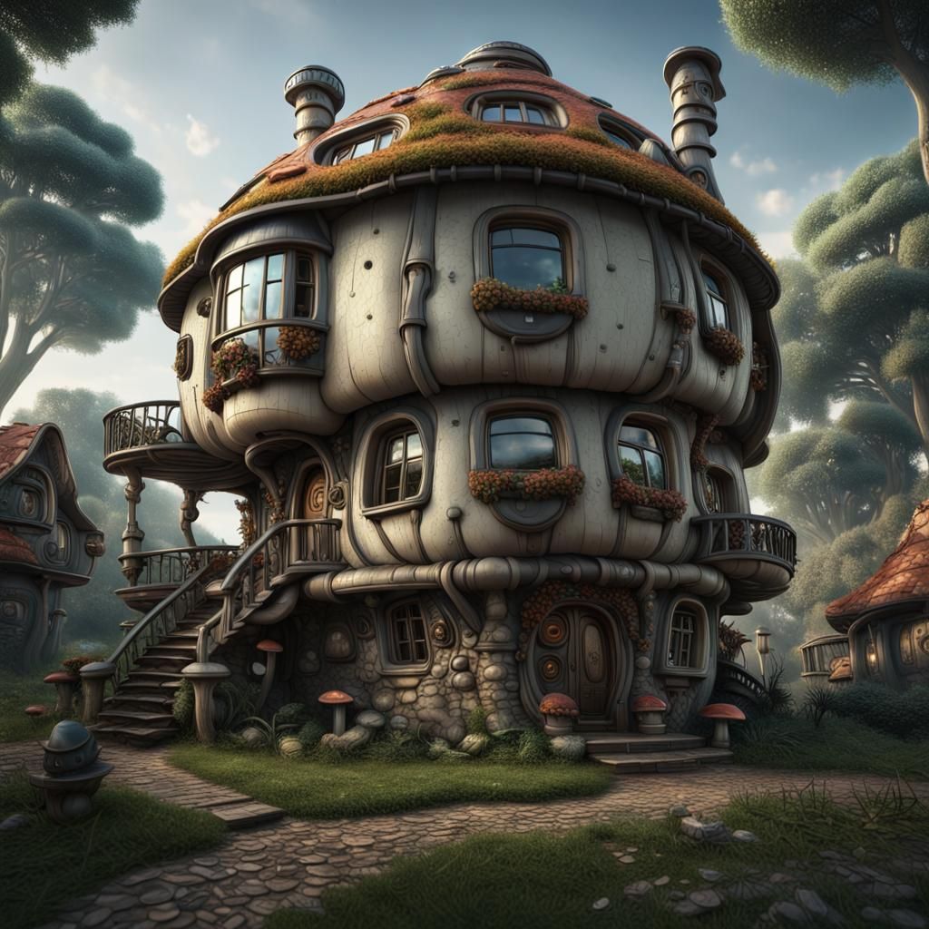 Mushroom House in I, Robot Style, Hyperrealistic