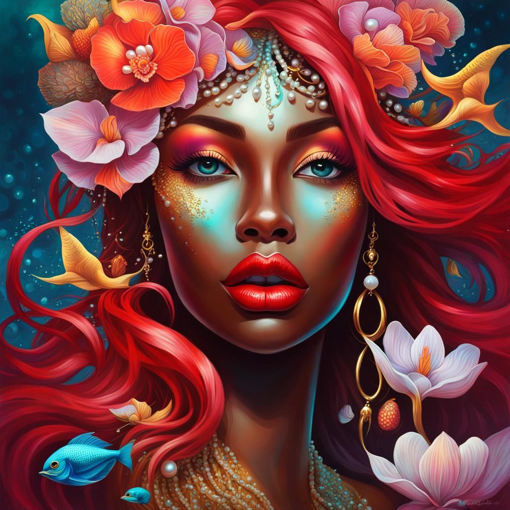 Holographic Mermaid in Graffiti Art Style