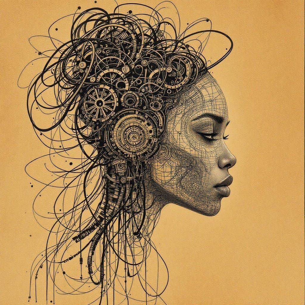 Mechanical Portrait in Vibrant Doodle Style