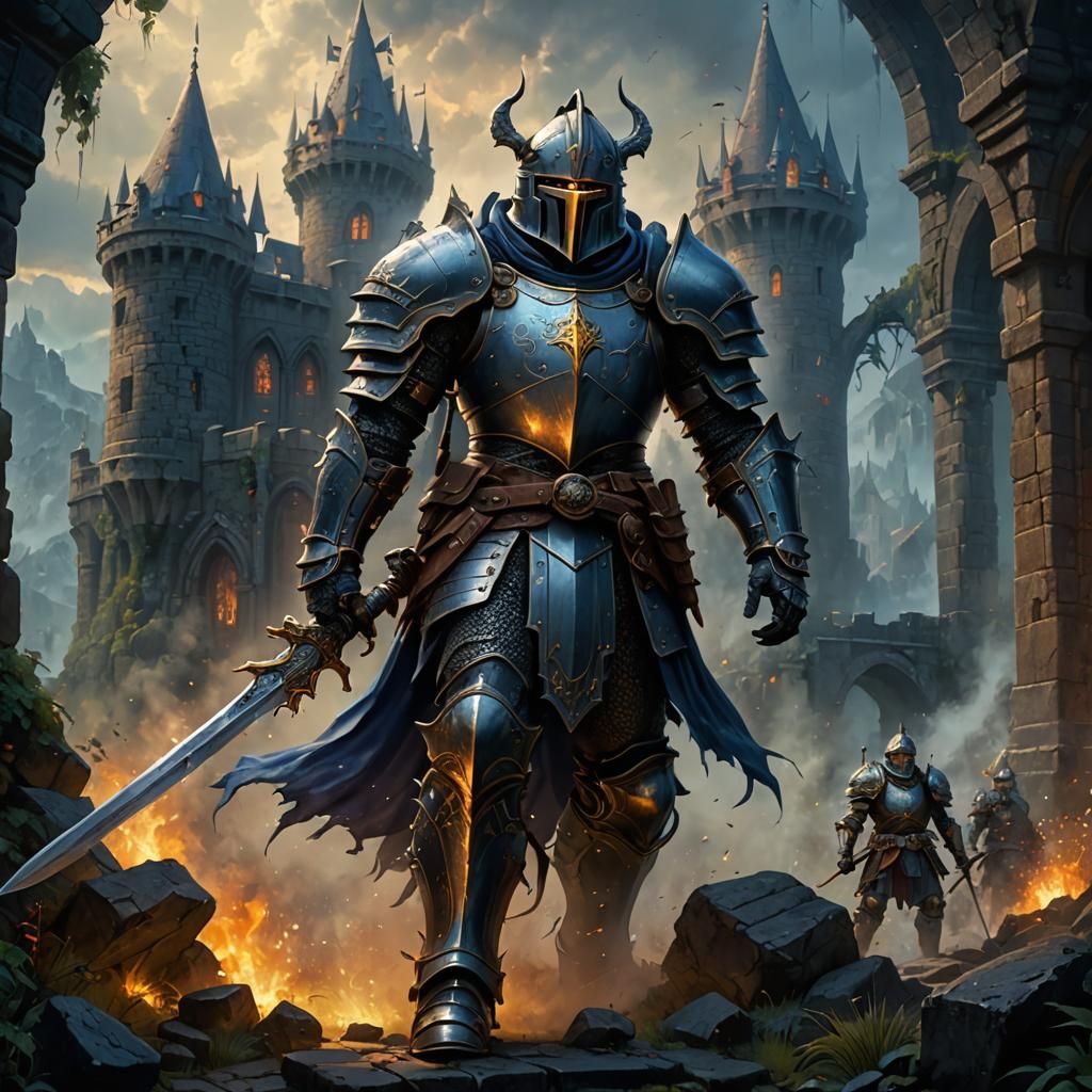 Knight in Dungeon: A Detailed Matte Painting