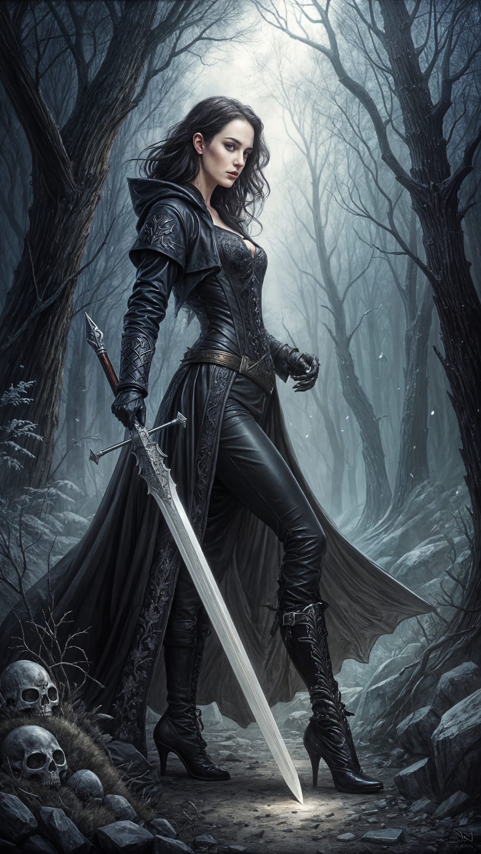 Snow White Warrior Sketch in Gothic Biomechanical Style