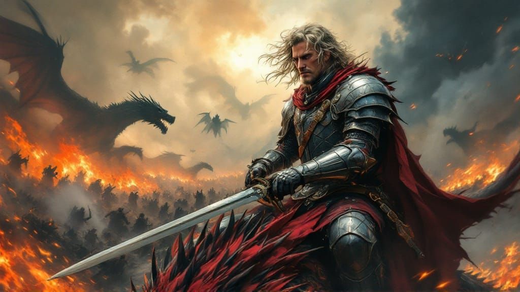 Knight of the Fiery Dragon in Epic Fantasy Style