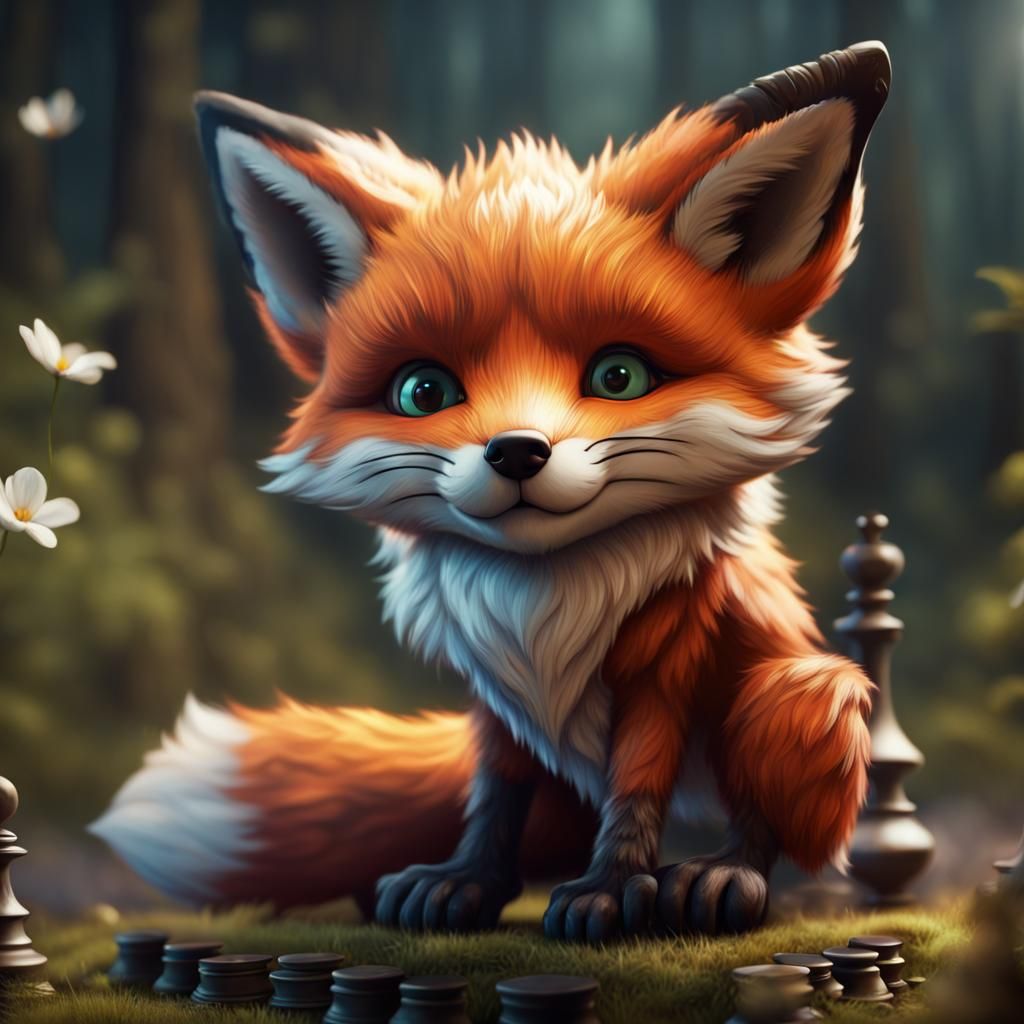 Fox Cubs Play Chess: Fantastical Artstation Painting