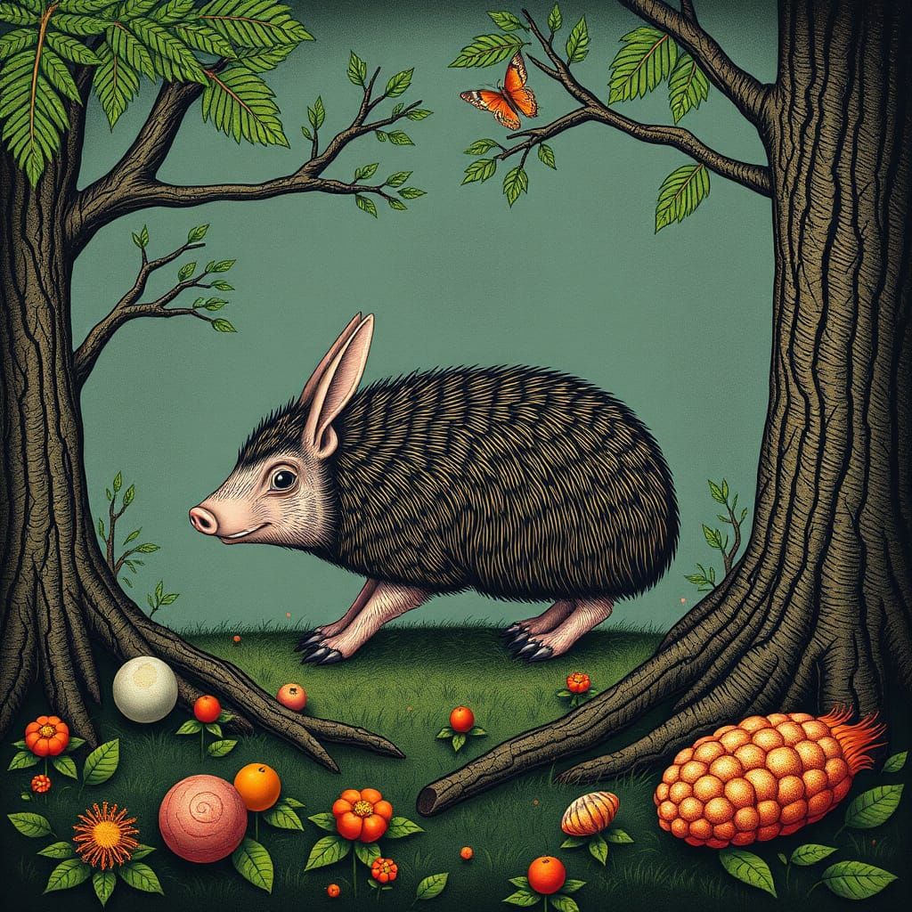 Hedgerabbihog in Renaissance and Cubist Styles