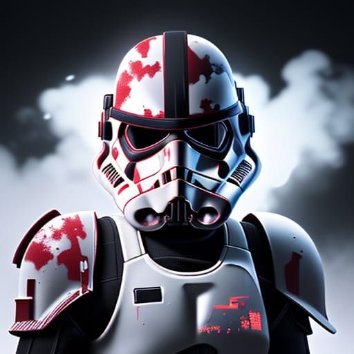Battle-Worn Stormtrooper Helmet in Digital Painting Style