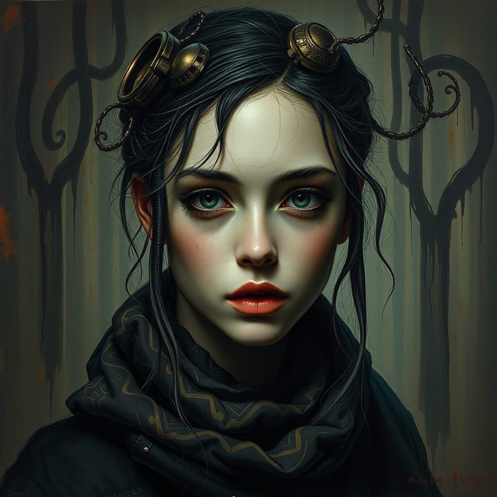 Dystopian Beautician: A Grunge Oil Painting Portrait