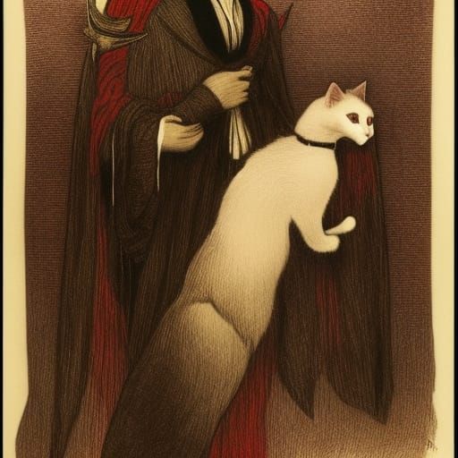 Vampire Lord with Kittens in Pre-Raphaelite Style