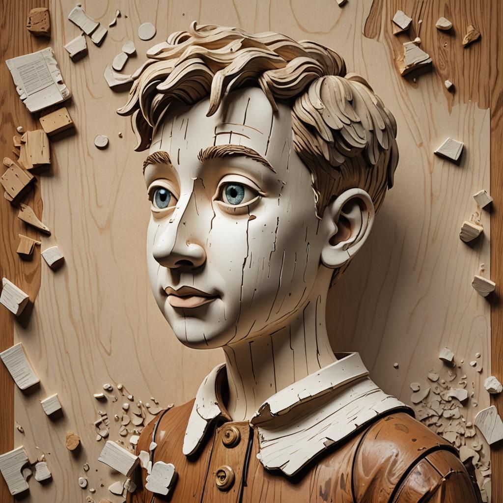 Hyperrealistic Wood Sculpture of a Child's Drawing