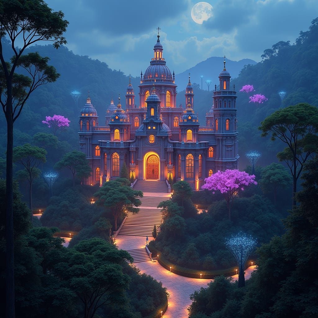 Grand Palace in Jungle Biome at Dusk