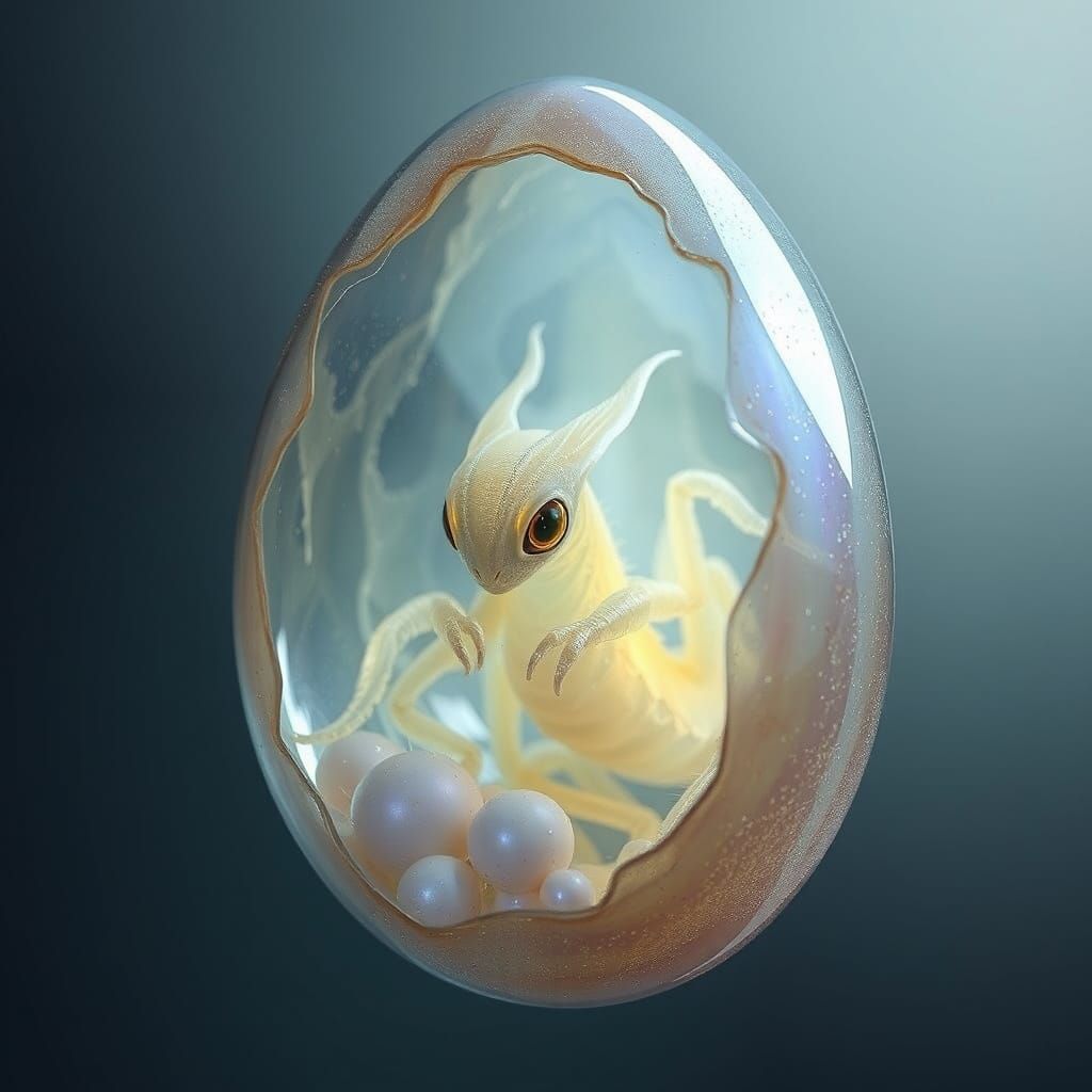 Ethereal Egg Containing Biomechanical Creature in Dreamlike ...