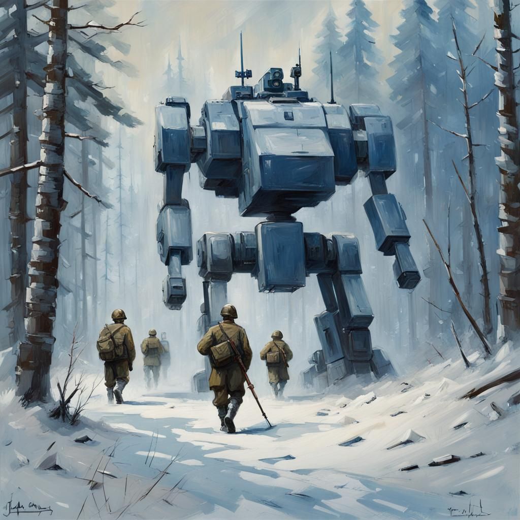 Finnish Soldiers and Mech in Winter War, Rozalski Style