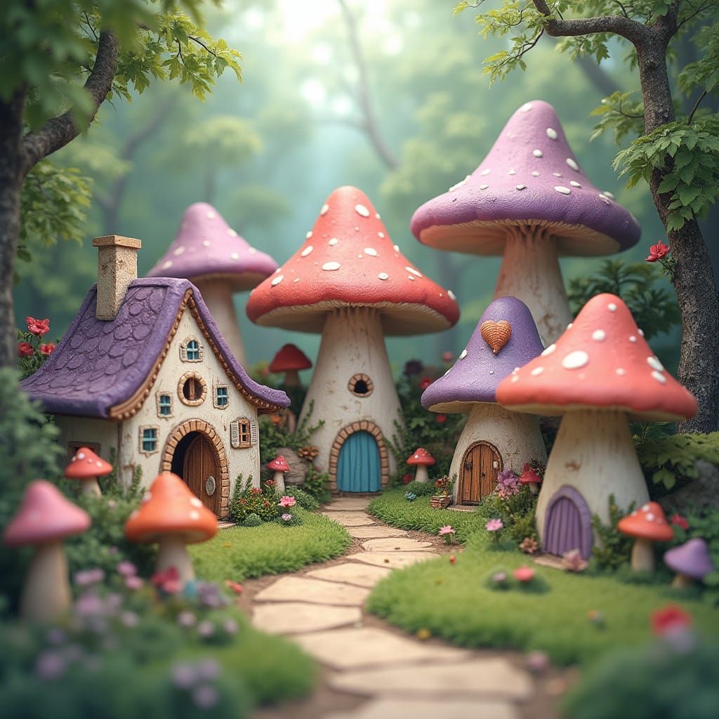 Pastel Dream Village in Whimsical Forest