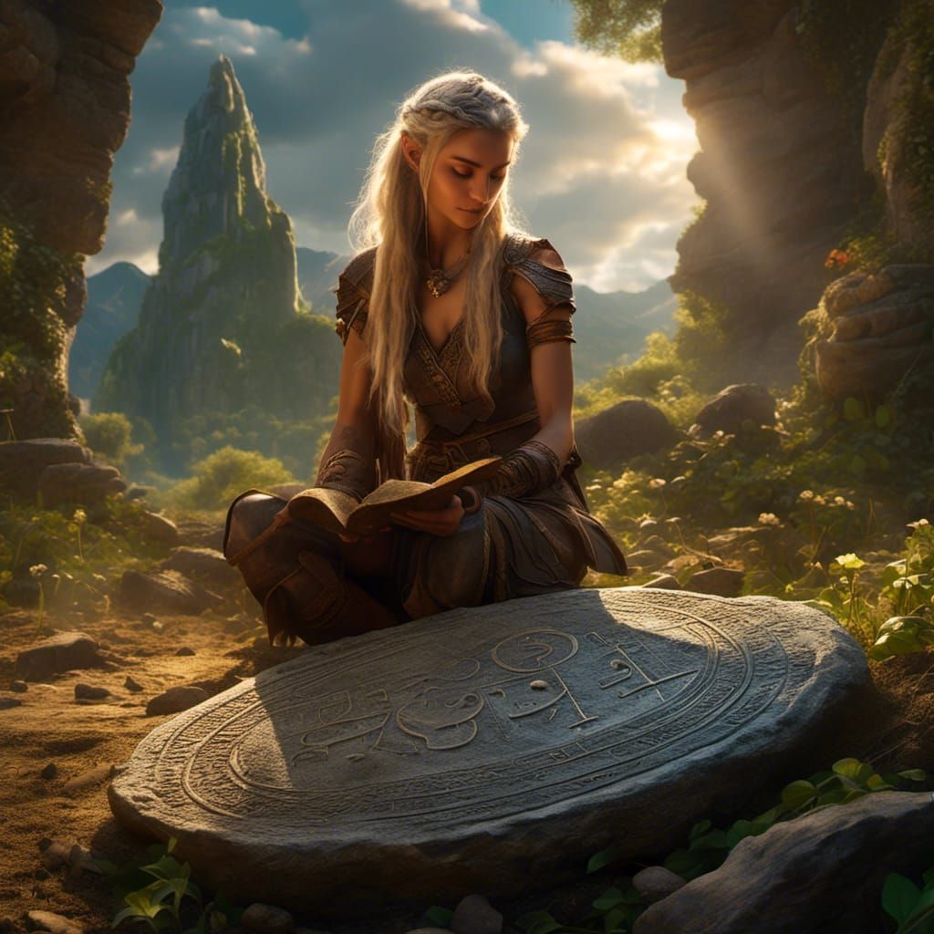 Hyperrealistic Elf Archaeologist with Ancient Tablet