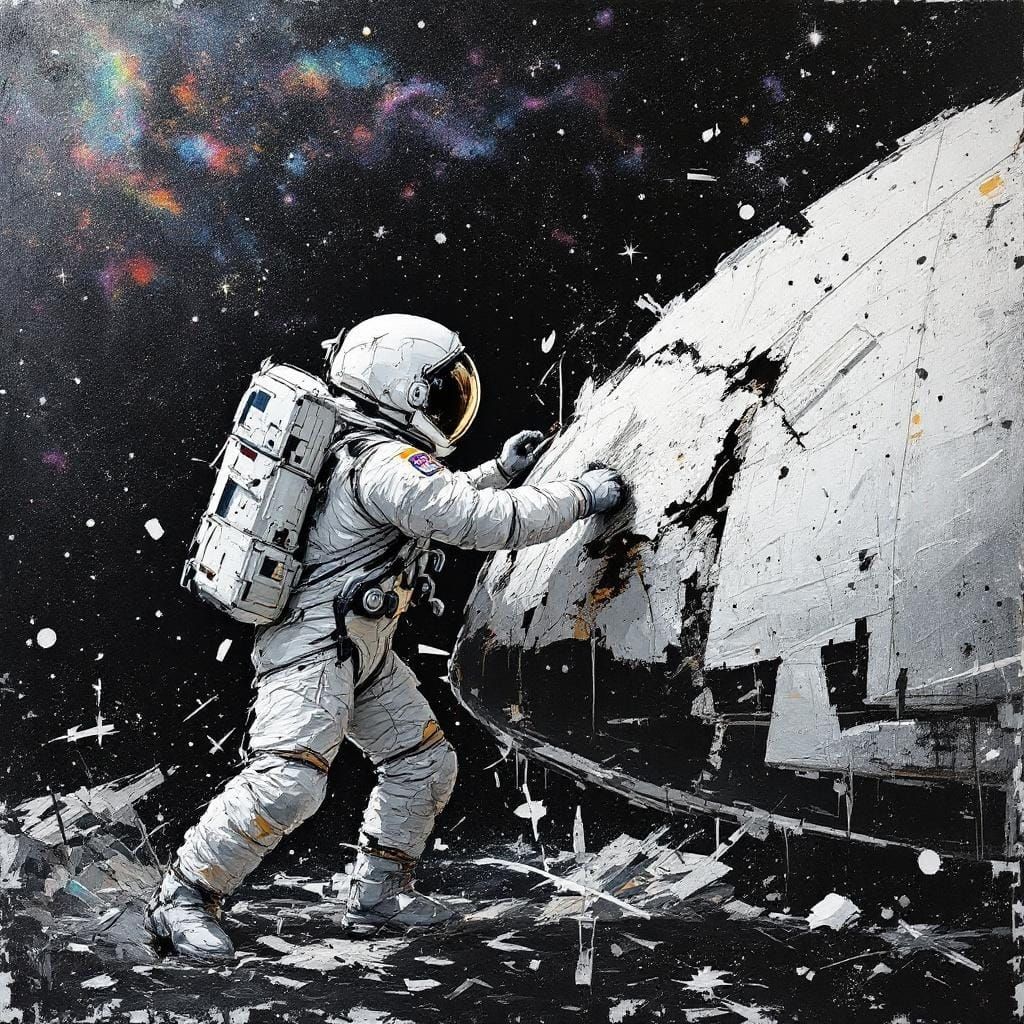 Astronaut Repairs Shuttle: Action Painting in Space