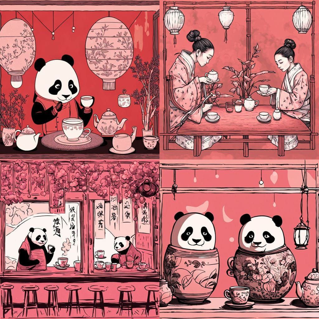 Cozy Tea Shop Scene in Traditional Asian Design