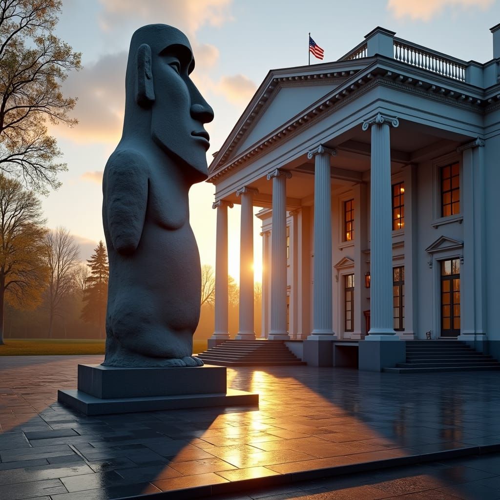 Trump Moai Statue in Lafayette Square: Digital Art