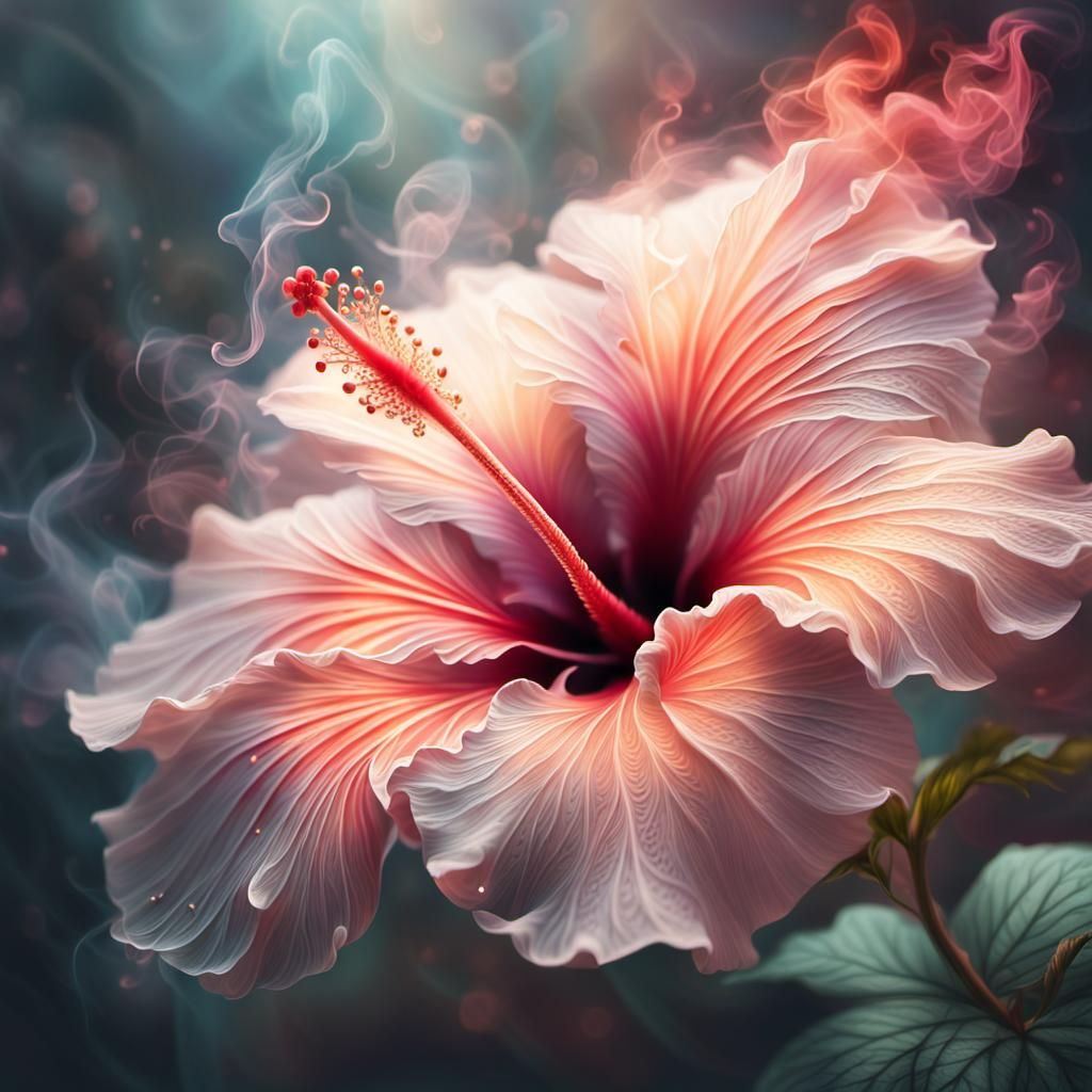 Mystical Hibiscus Flower with Ethereal Smoke
