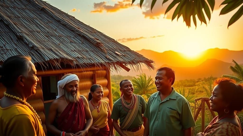 Traditional Honai House at Sunset in Papua