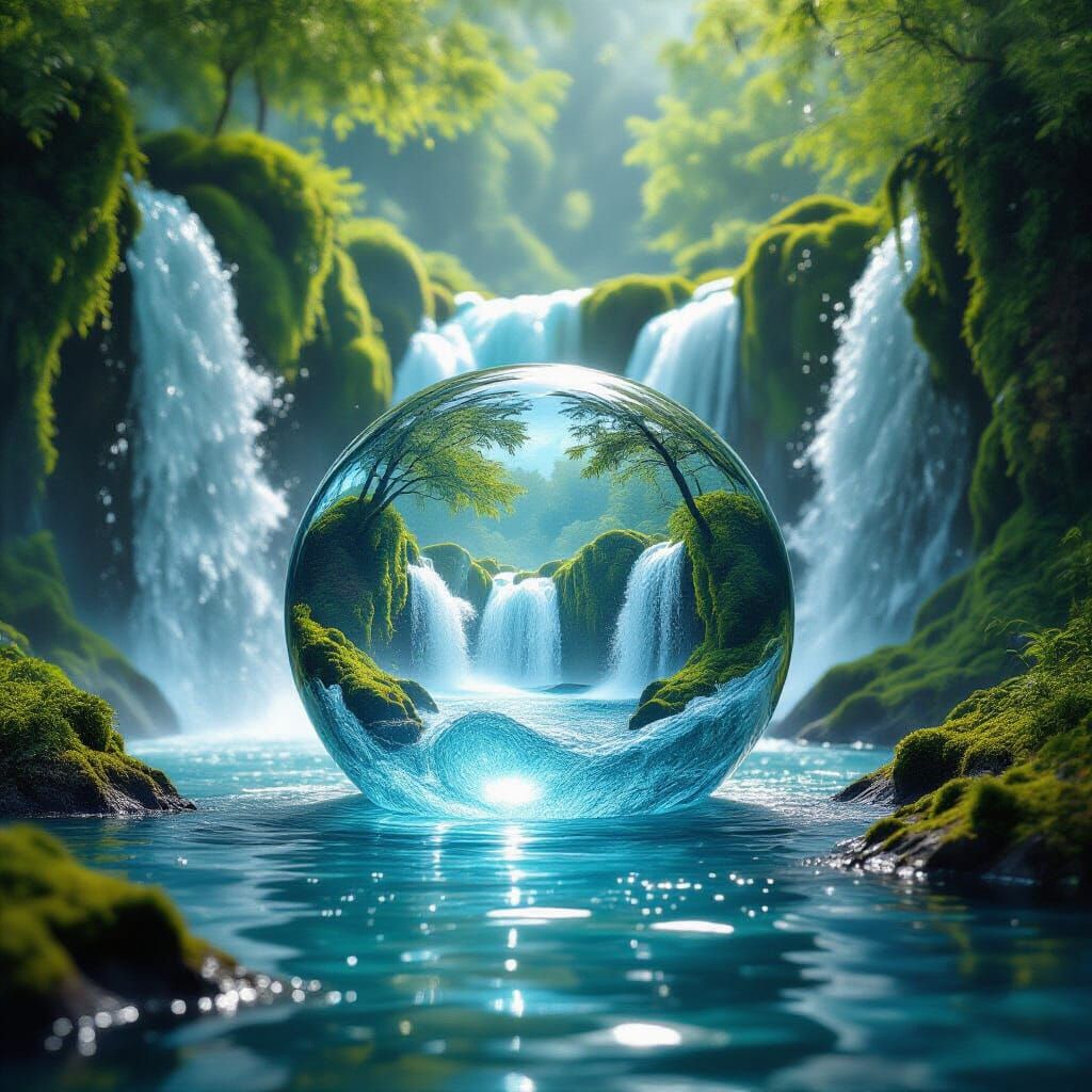 Hyper Realistic Water Worlds in Glass Spheres
