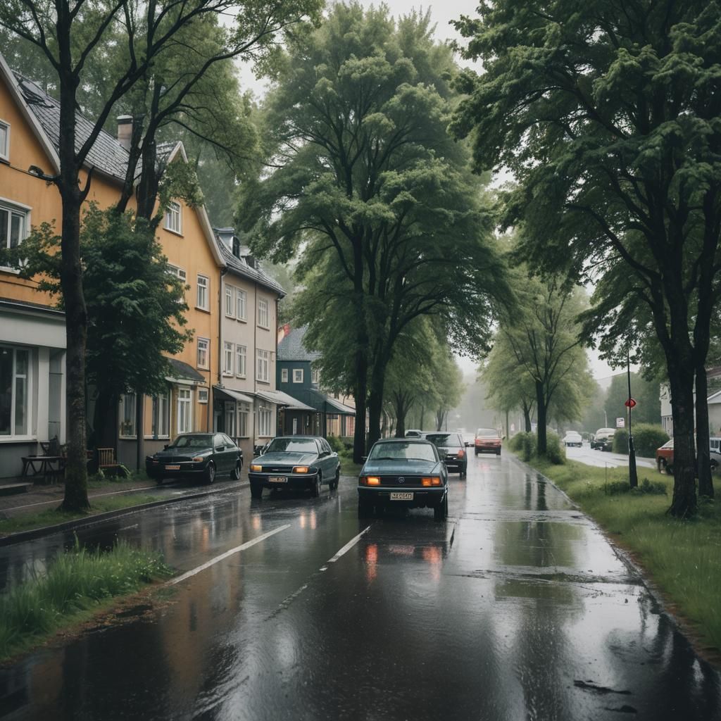 Rainy Day in Scandinavia: Cinematic Film Still