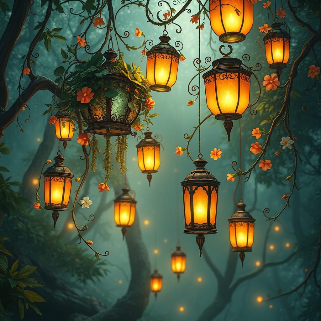 Enchanted Emerald Lantern Forest