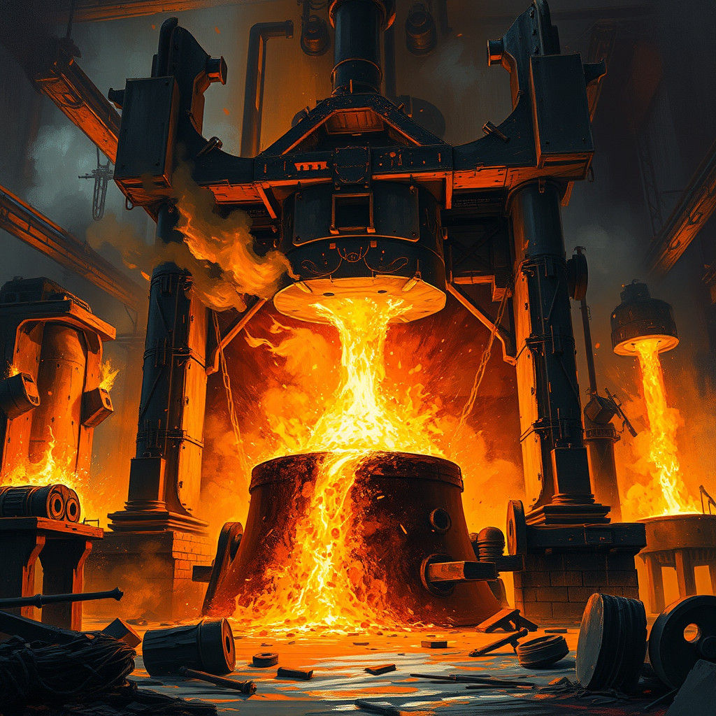 Molten Steel Foundry in Acrylic Paint Style