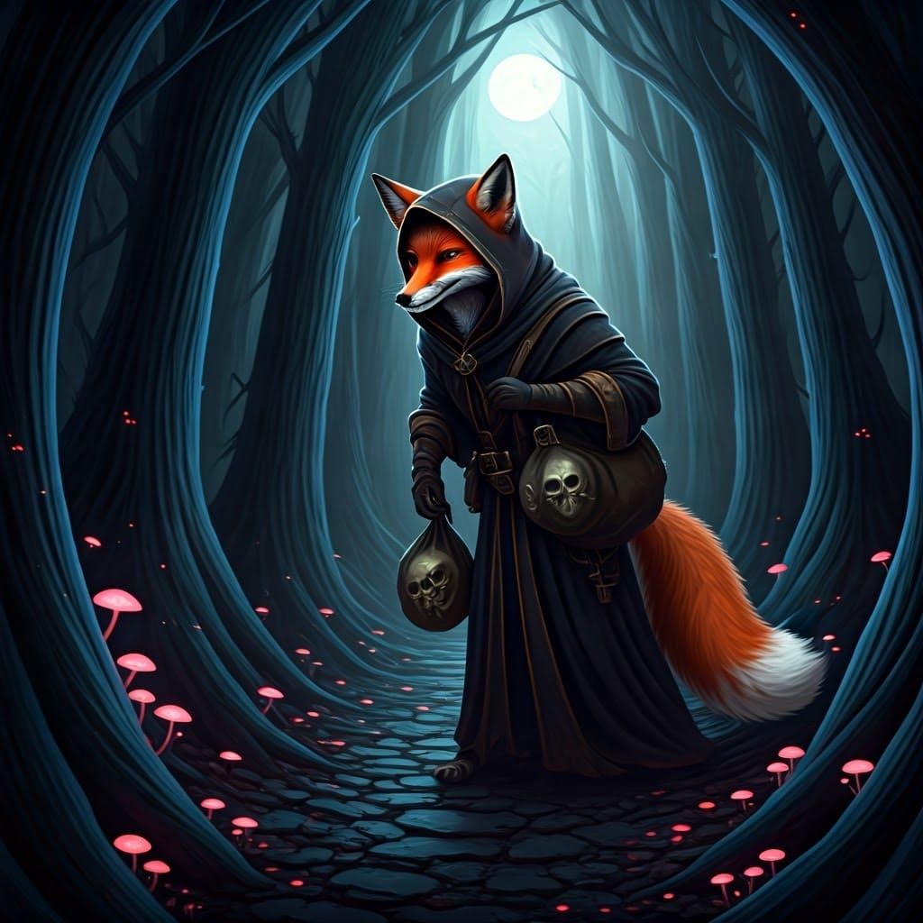 The Angel of Death as a Sly Fox Rogue in a Moonlit Forest