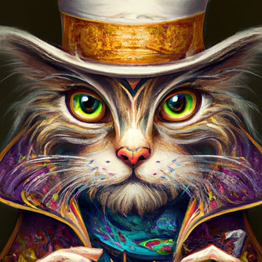 Adorable Mad Hatter Cat Wizard Portrait