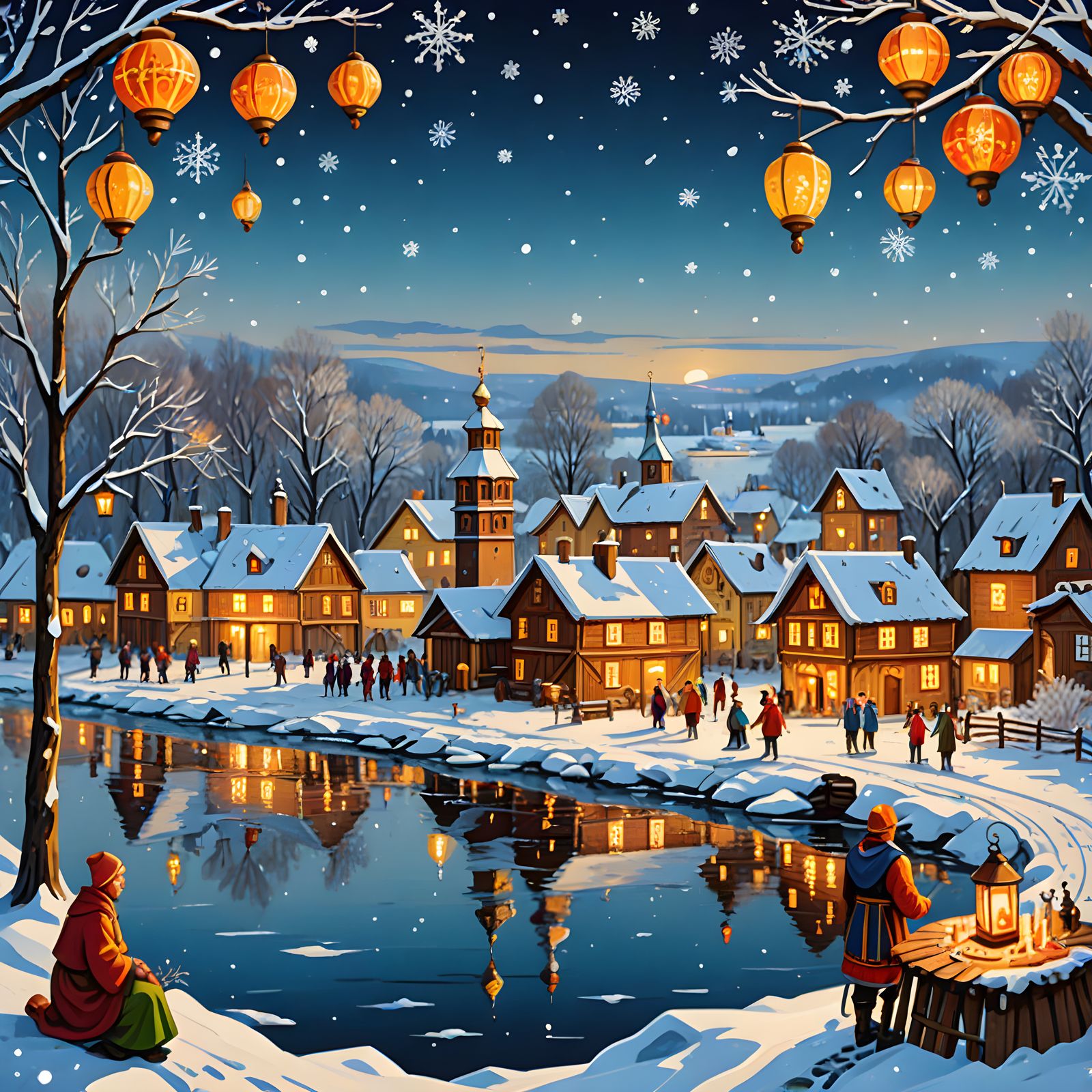 Winter Folk Art Scene in Traditional Ukraine