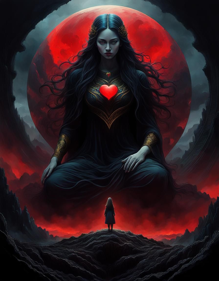 Awe-Inspiring Underworld Goddess in Dark Surrealism